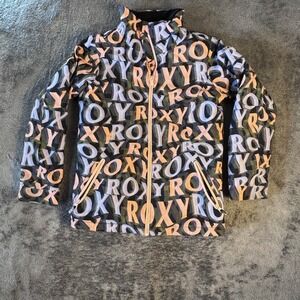 Roxy Girl DryFlight 10K Ski Snowboard Jacket Logo Print Multi Color Size 16 XXL